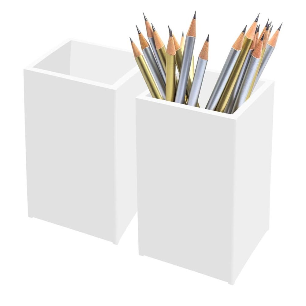 White Acrylic Pencil Pen Holder Cup 2 Pack,Desk Accessories 2.6x 2.6x 4 inches